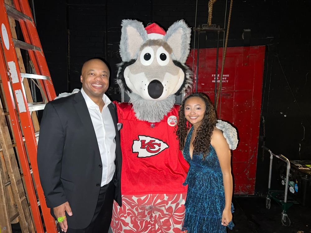 Lovie and Bella with K.C. Wolf at the 2022 BBBS Most Wanted Auction